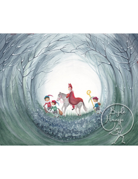 Ansichtkaart Sinterklaas onderweg Bijdehansje