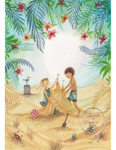 Ansichtkaart zandkasteel bijdehandje