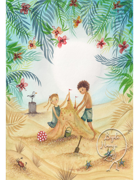 Ansichtkaart zandkasteel bijdehandje