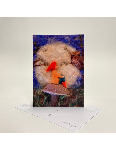 Ansichtkaart op een paddestoel Het Wol Feetje