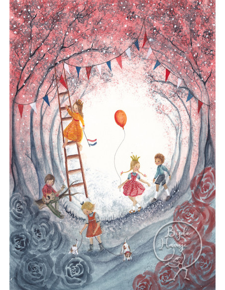 Ansichtkaart koningsdag Bijdehansje