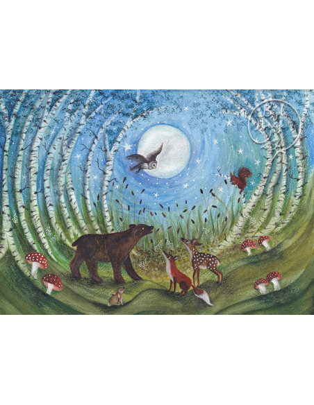 Ansichtkaart bos dieren Bijdehansje