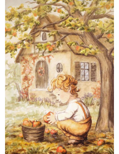 Ansichtkaart appels rapen Raphaela Berendt