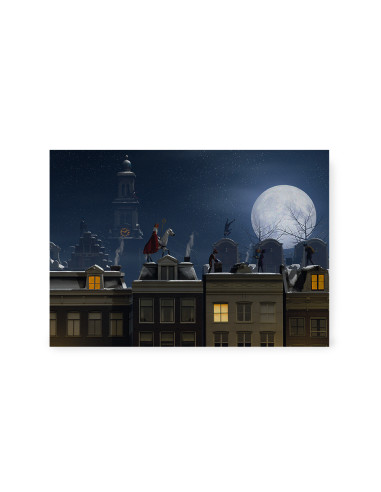 Ansichtkaart Sinterklaas op het dak HOP