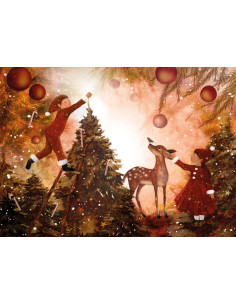 Ansichtkaart kerstboom optuigen Bijdehansje