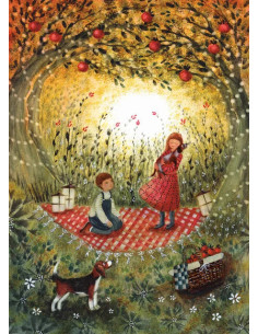 Ansichtkaart zomerse picknick Bijdehansje