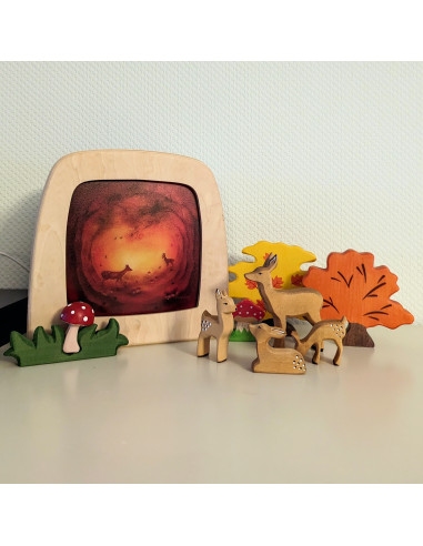 Hertjes in bos plaat voor seizoenslamp Baukje...