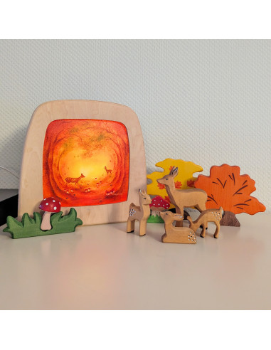 Hertjes in bos plaat voor seizoenslamp Baukje...