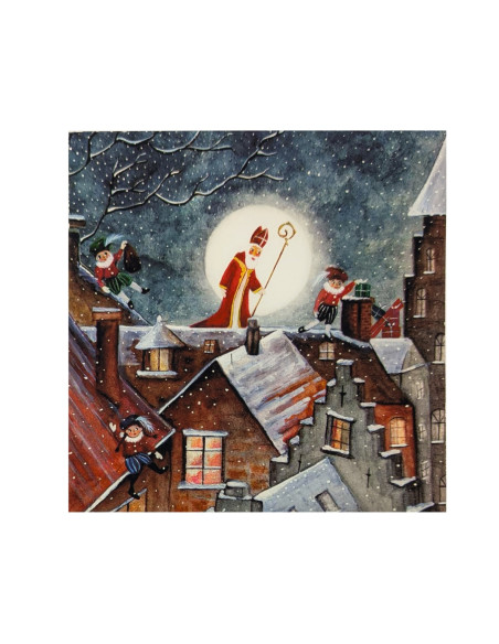 Sinterklaas op het dak plaat voor seizoenslamp Bijdehansje