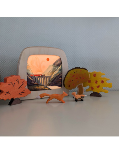 Trein plaat voor seizoenslamp Hannah illustreert