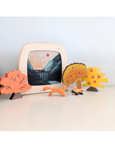 Trein plaat voor seizoenslamp Hannah illustreert