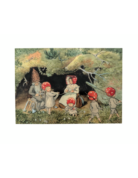 Ansichtkaart paddestoel kinderen Elsa Beskow
