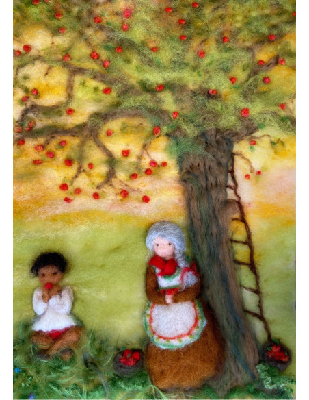 Ansichtkaart appels rapen Het Wol Feetje