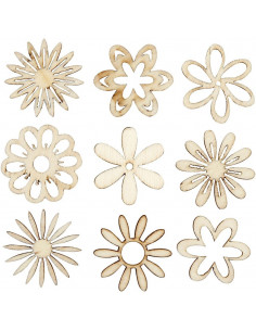 Houten mini figuurtjes bloemen