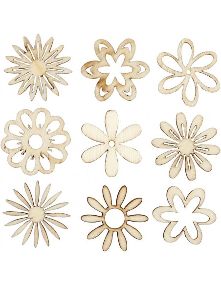 Houten mini figuurtjes bloemen Houten mini figuurtjes bloemen