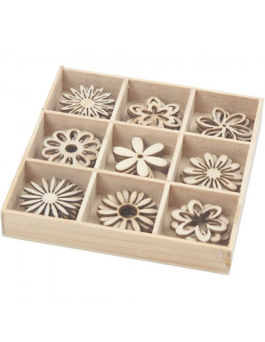 Houten mini figuurtjes bloemen