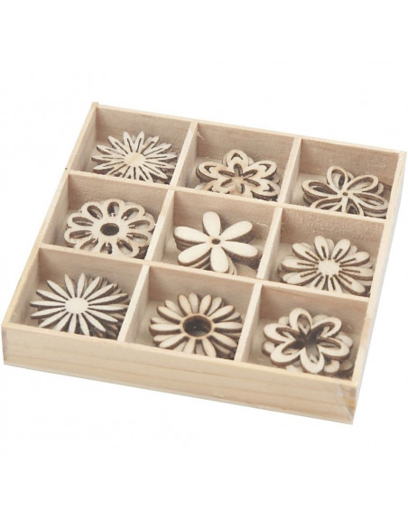 Houten mini figuurtjes bloemen Houten mini figuurtjes bloemen