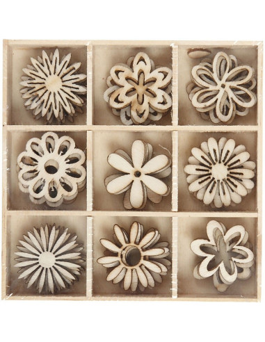 Houten mini figuurtjes bloemen