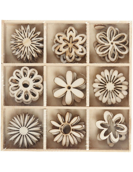Houten mini figuurtjes bloemen Houten mini figuurtjes bloemen
