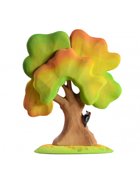 Eikenboom XL met specht in herfstkleuren