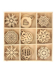 Houten mini figuurtjes kerstbal/ sneeuwvlok